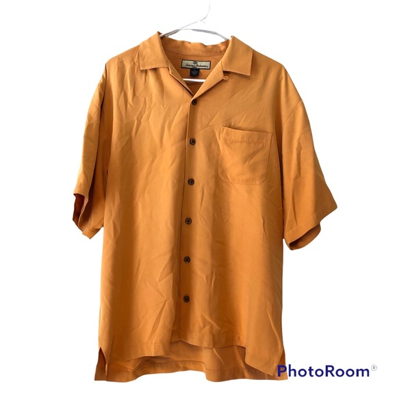 Tommy Bahama 100% Silk light orange button up - Picture 2 of 5